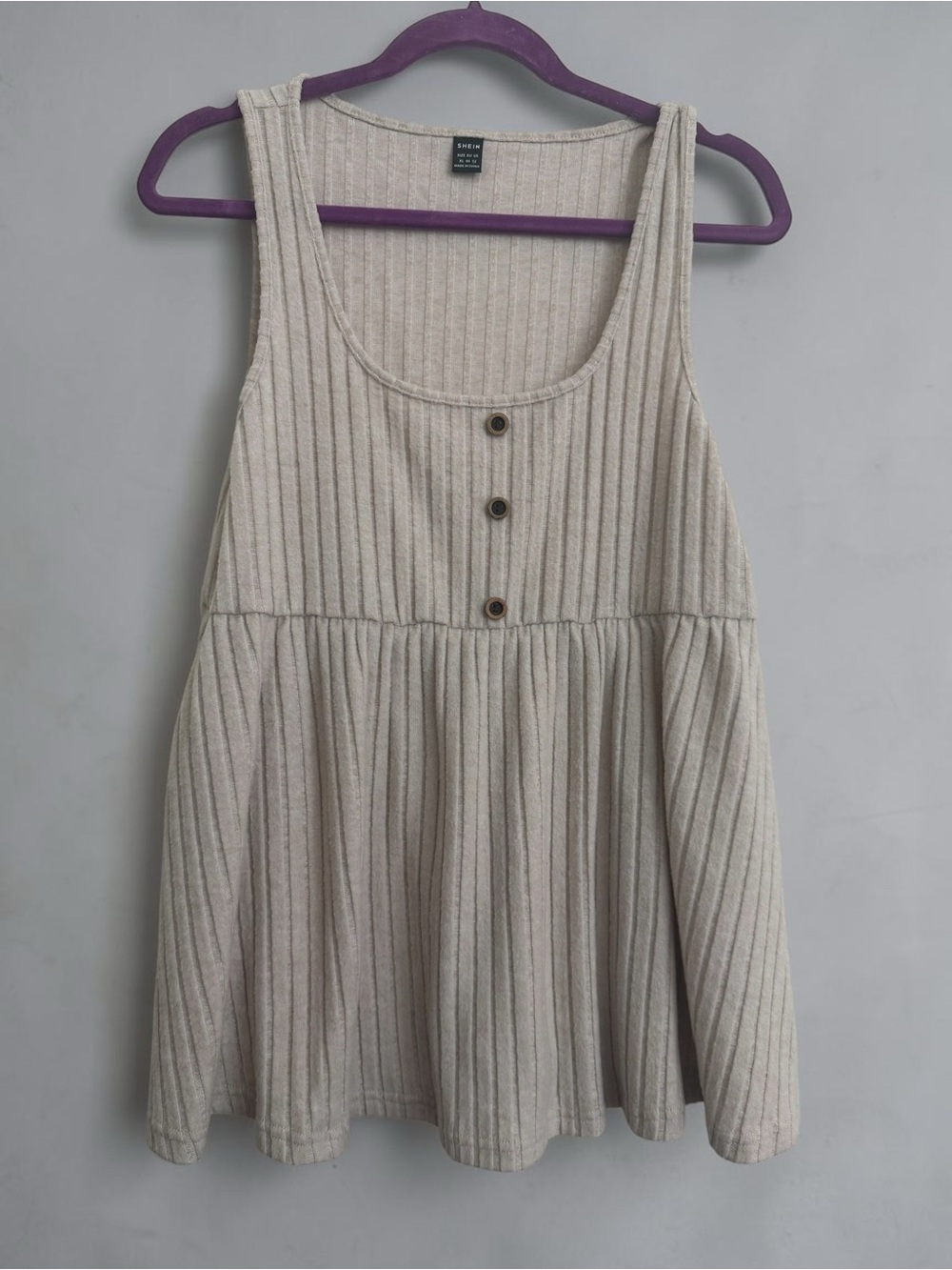 SHEIN Cream Ribbed Button Front Swing Tank - Picture 2 of 7